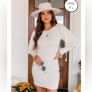 Pink lily NEED MORE TIME IVORY LONG SLEEVE KNIT DRESS
